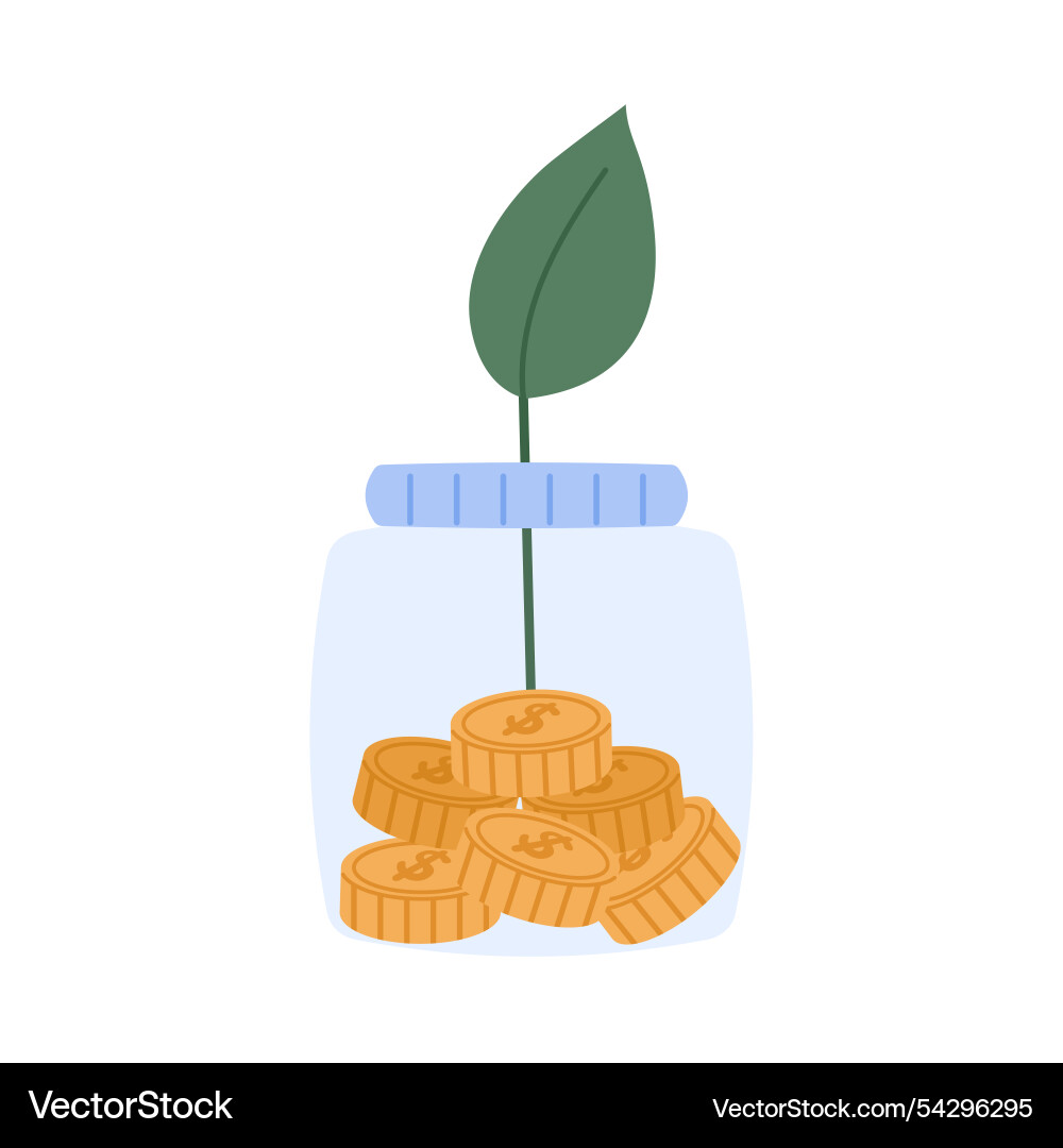 A jar of coins with stack sprouting A jar of coins with stack sprouting Vector Image