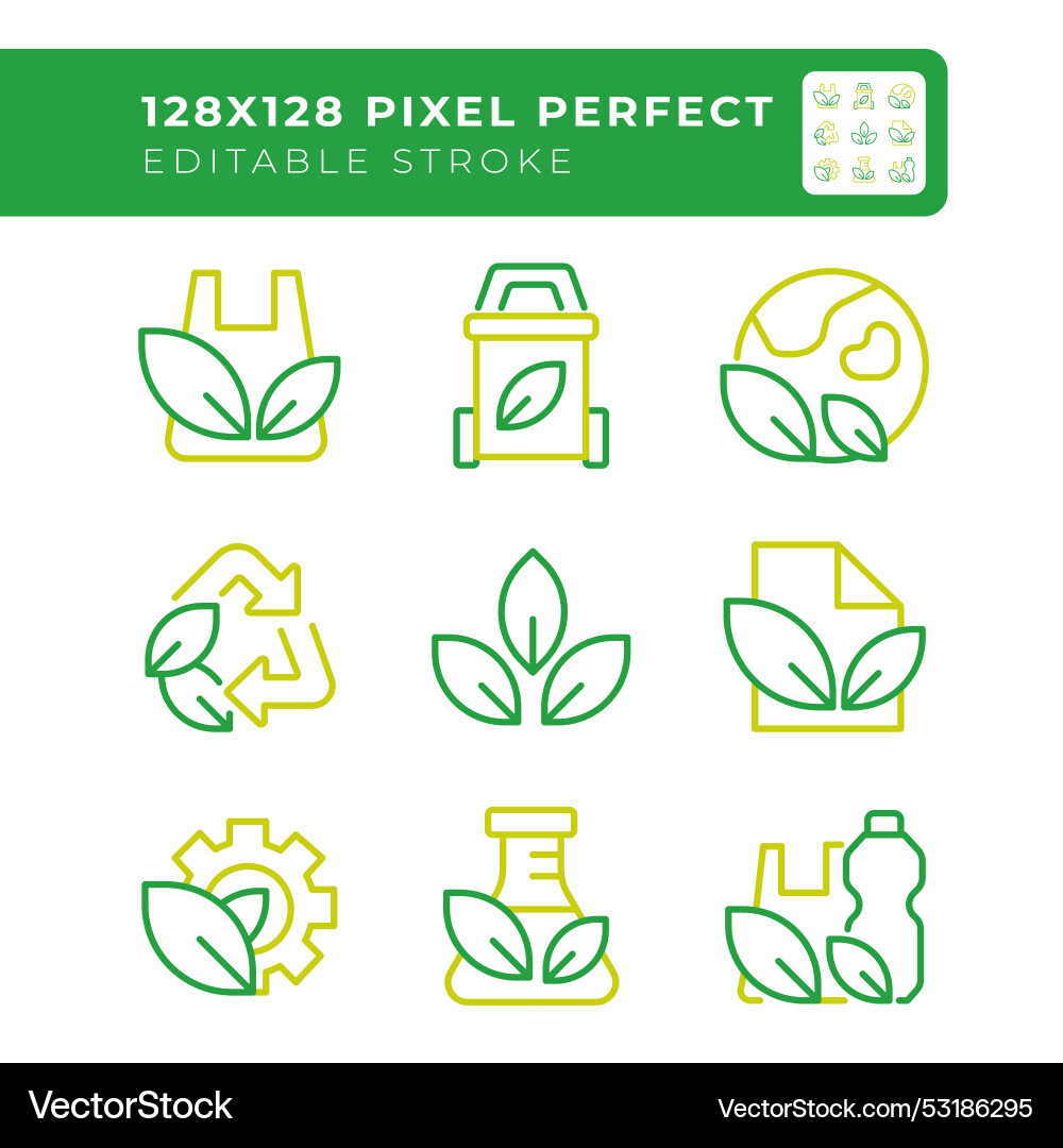 Eco-friendly practices two color line icons set Eco-friendly practices two color line icons set vector image