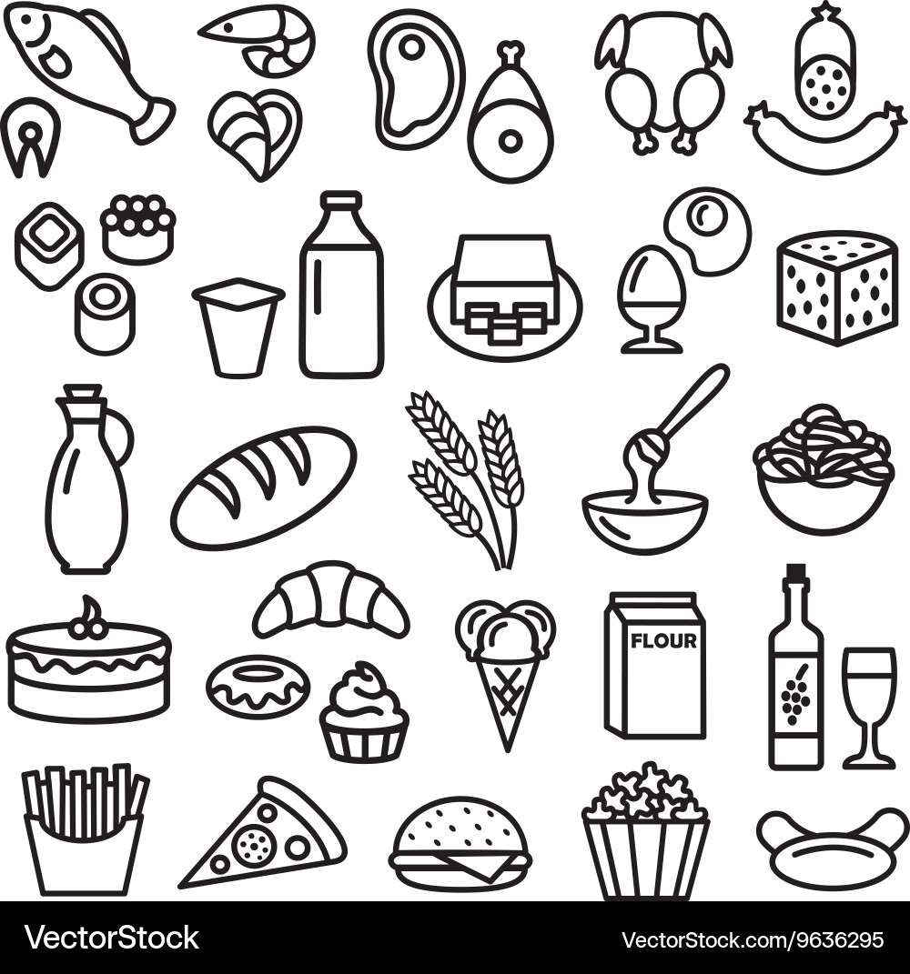 Food Icon Set - Diverse Cuisine Vector Image