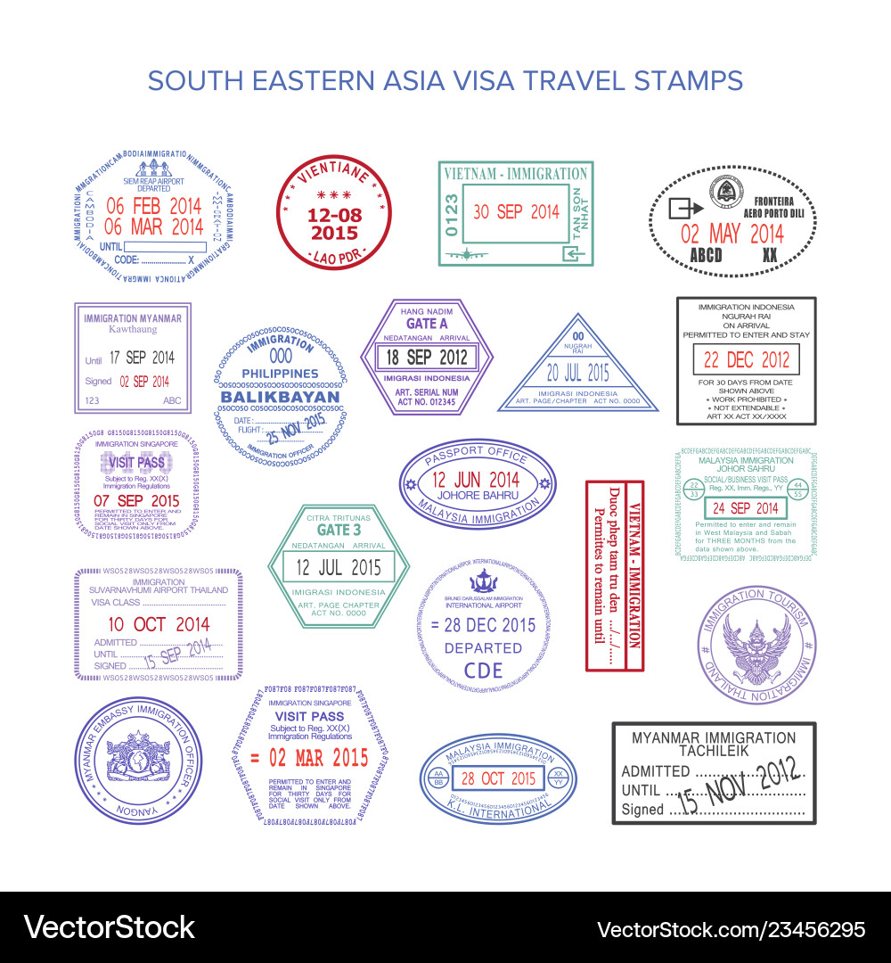Southeast Asia Visa Stamps Collection Vector Image