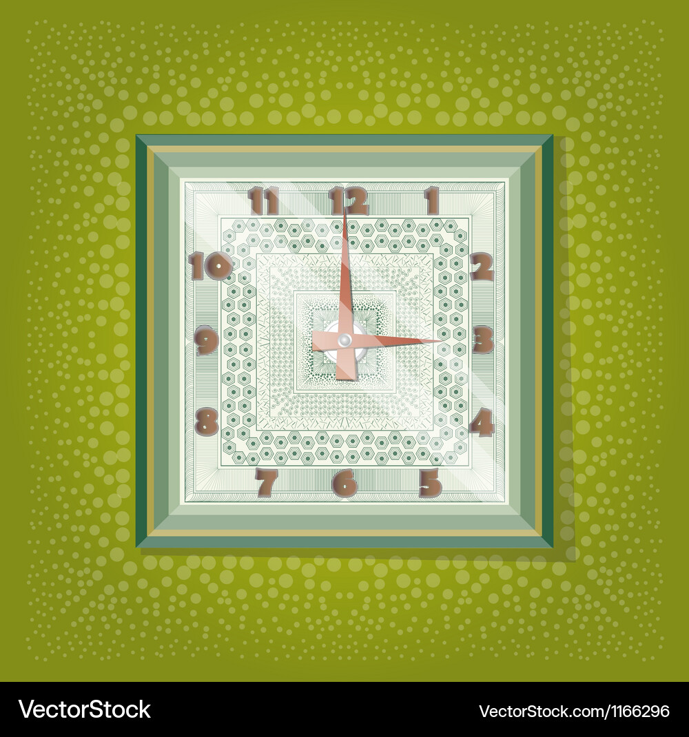 Clocks with pattern in green background Vector Image