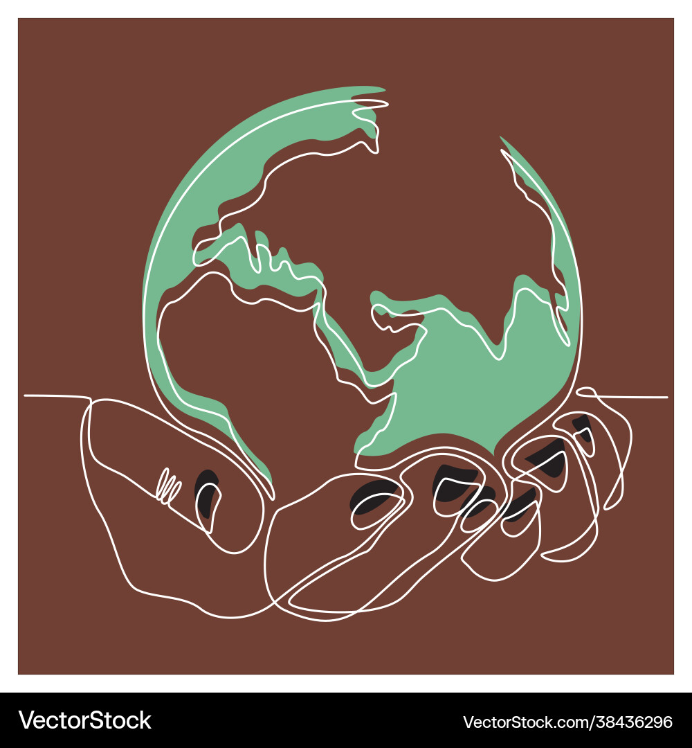 Continuous line drawing a hand with globe Continuous line drawing a hand with globe vector image