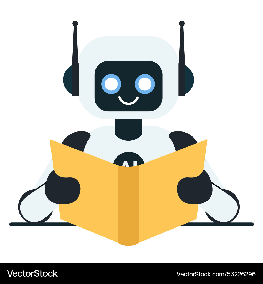 Flat icon of robot reading a book isolated Flat icon of robot reading a book isolated vector image