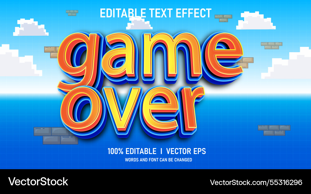 Game over 3d text effect with modern style design vector image