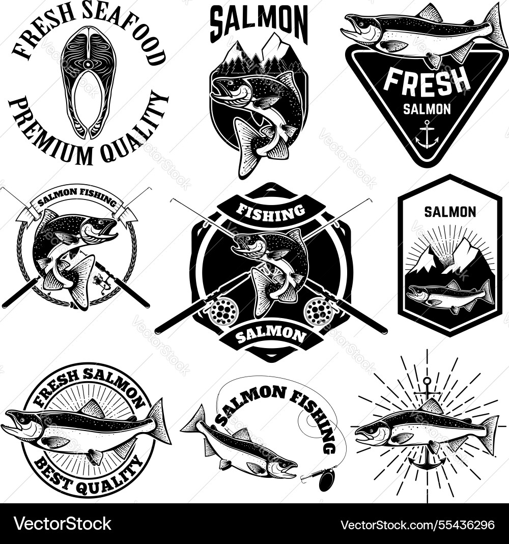 Set of vintage labels with salmon fish Set of vintage labels with salmon fish Vector Image