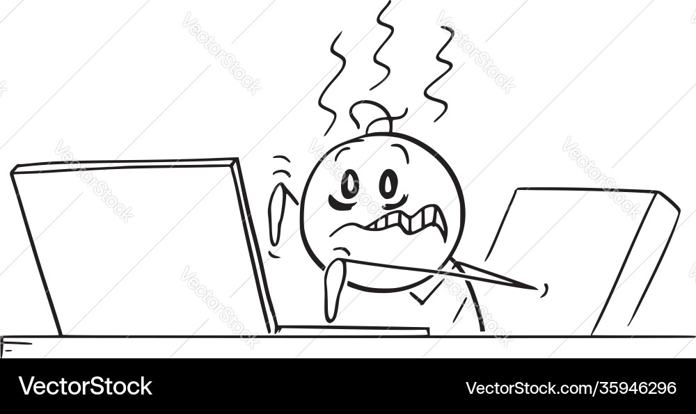 Stressed Man Working on Computer vector image