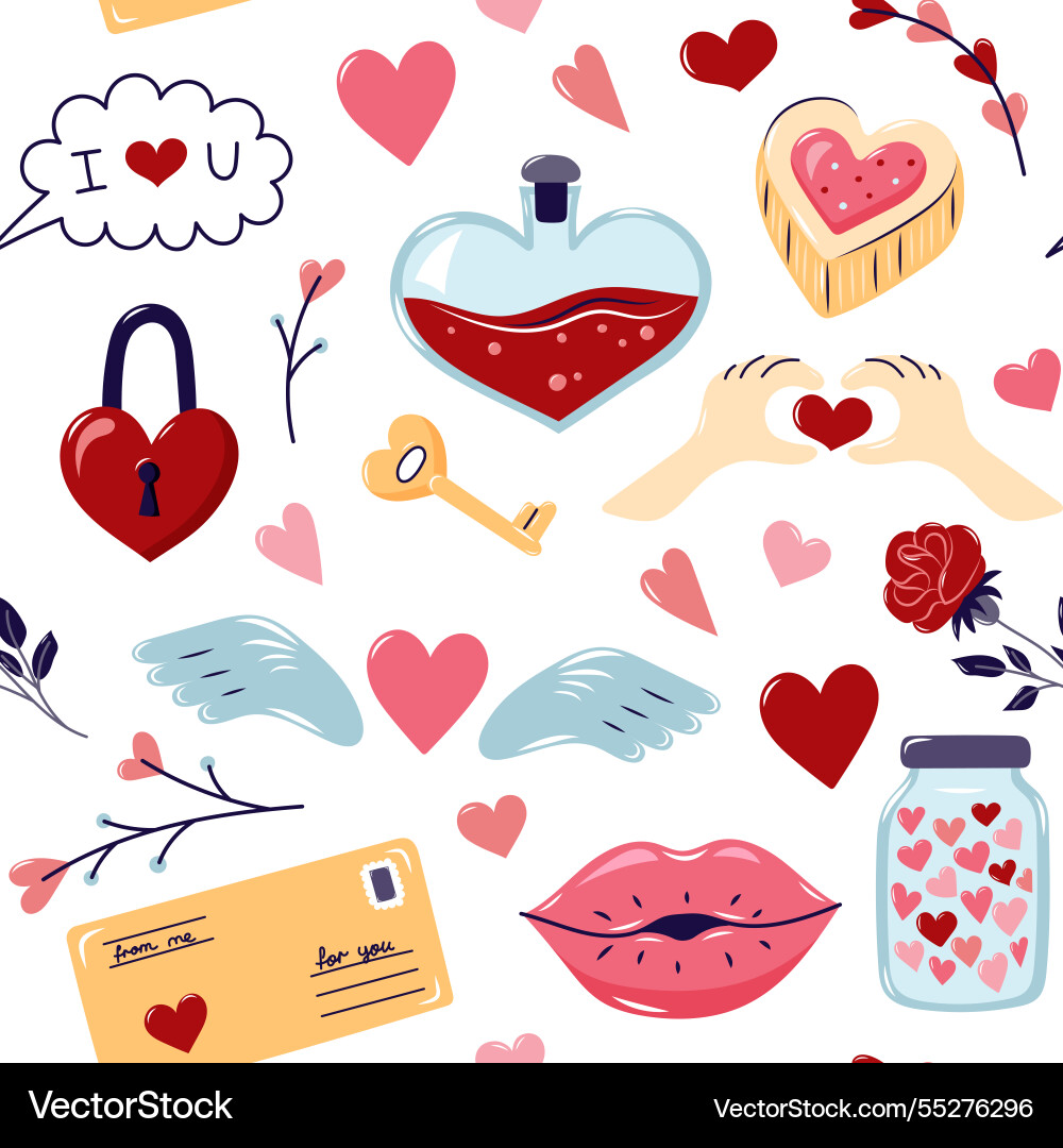Valentines day seamless pattern with different Valentines day seamless pattern with different vector image