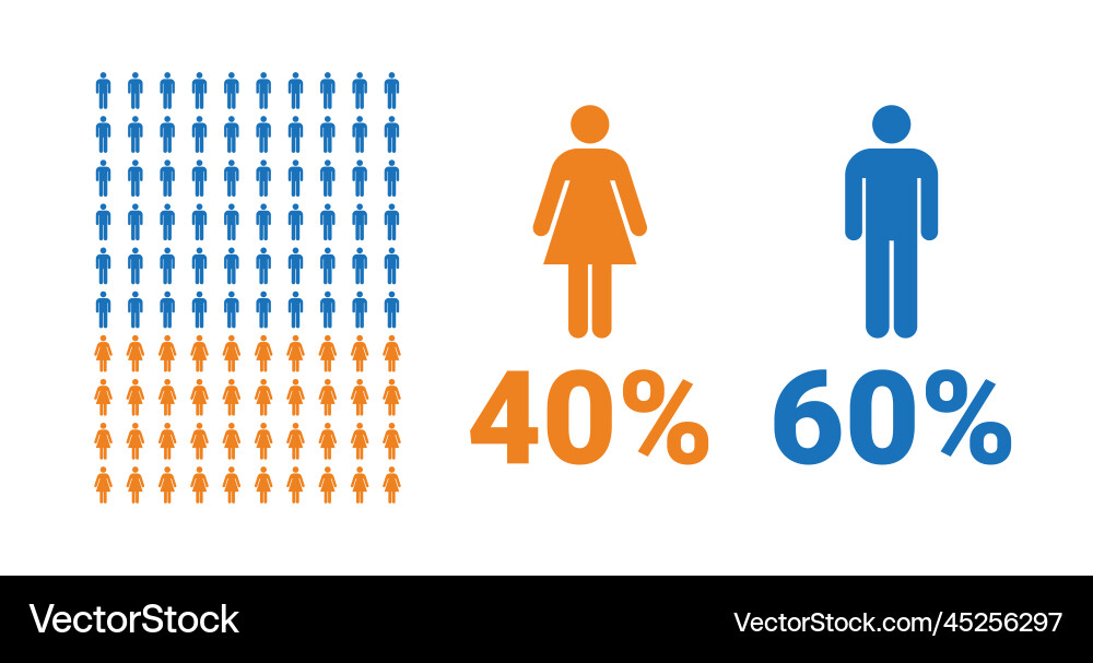 40 female 60 male comparison infographic 40 female 60 male comparison infographic vector image