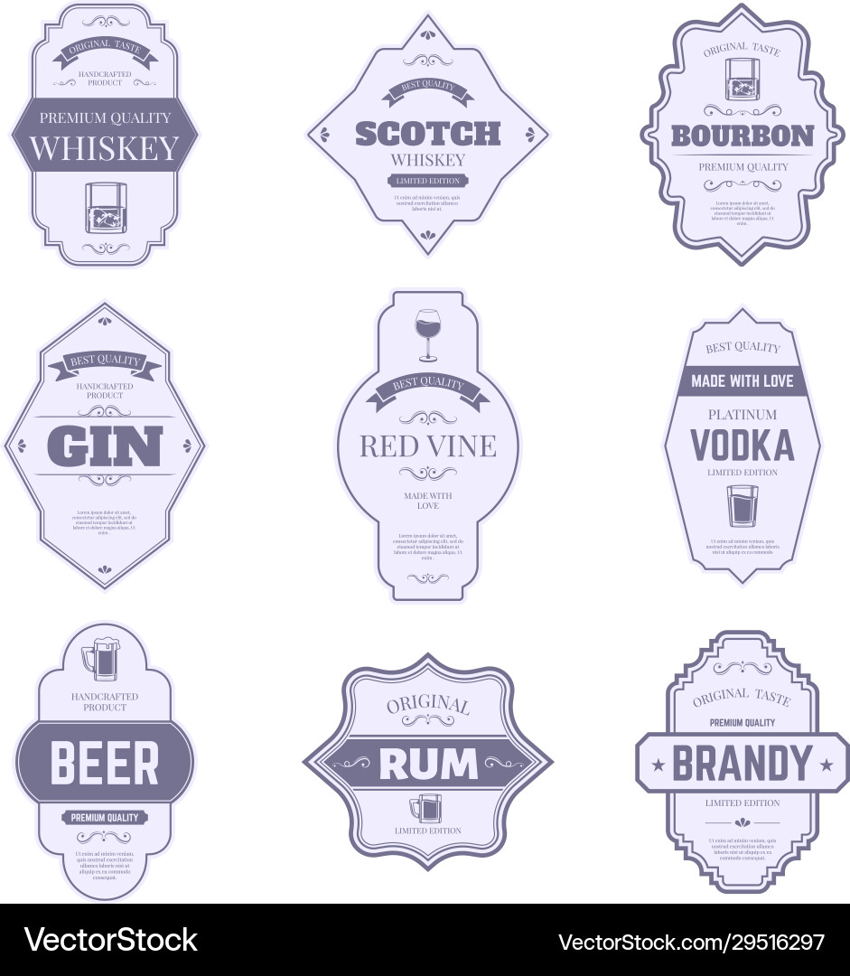 Alcohol bottle labels traditional Alcohol bottle labels traditional vector image