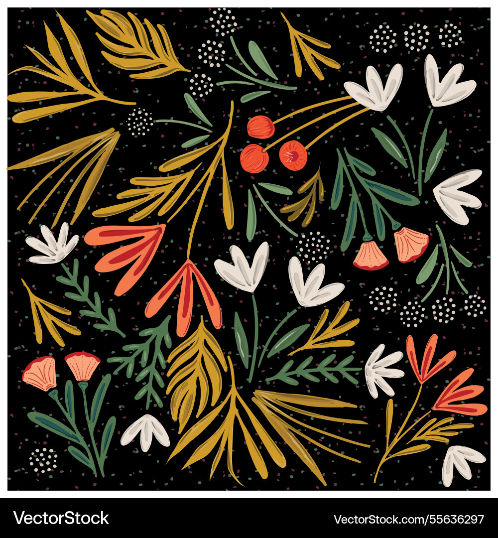 Repeat flower print pattern on dark background Vector Image