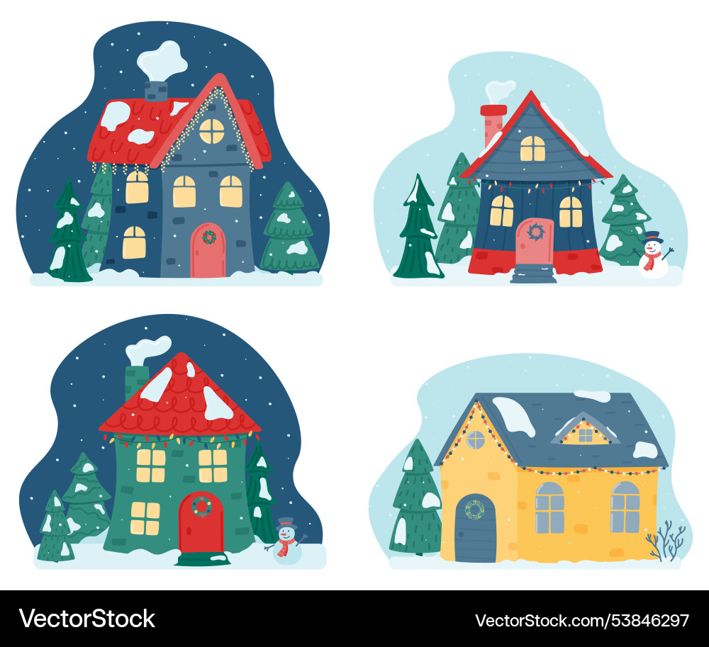 Süße Weihnachten und Winterhäuser Set Süße Weihnachten und Winterhäuser Set vektorbild