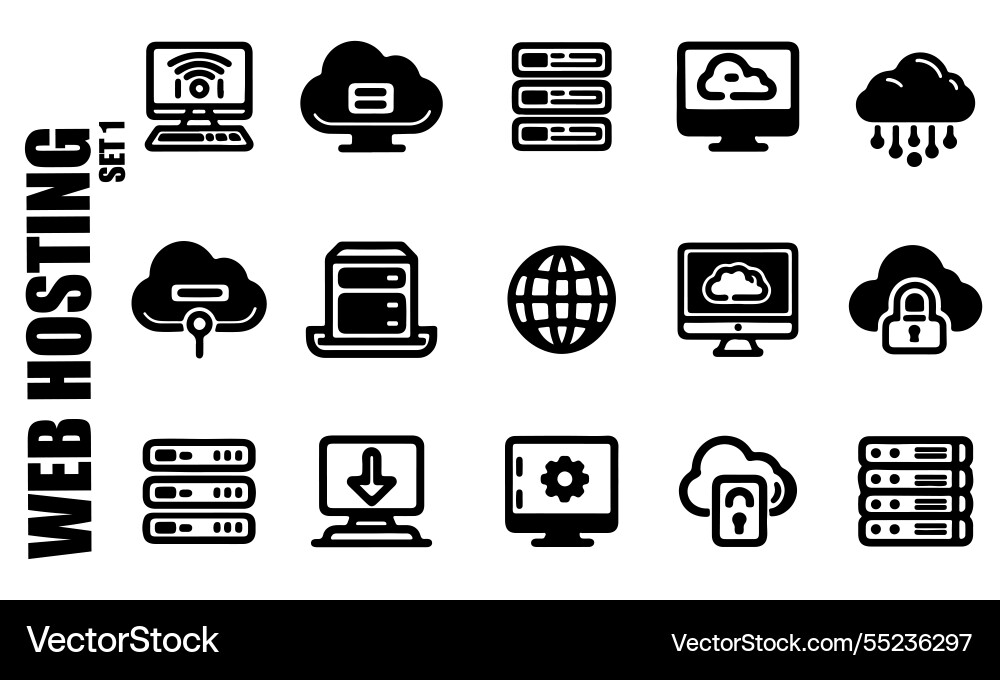 Set of web hosting related line icons vector image
