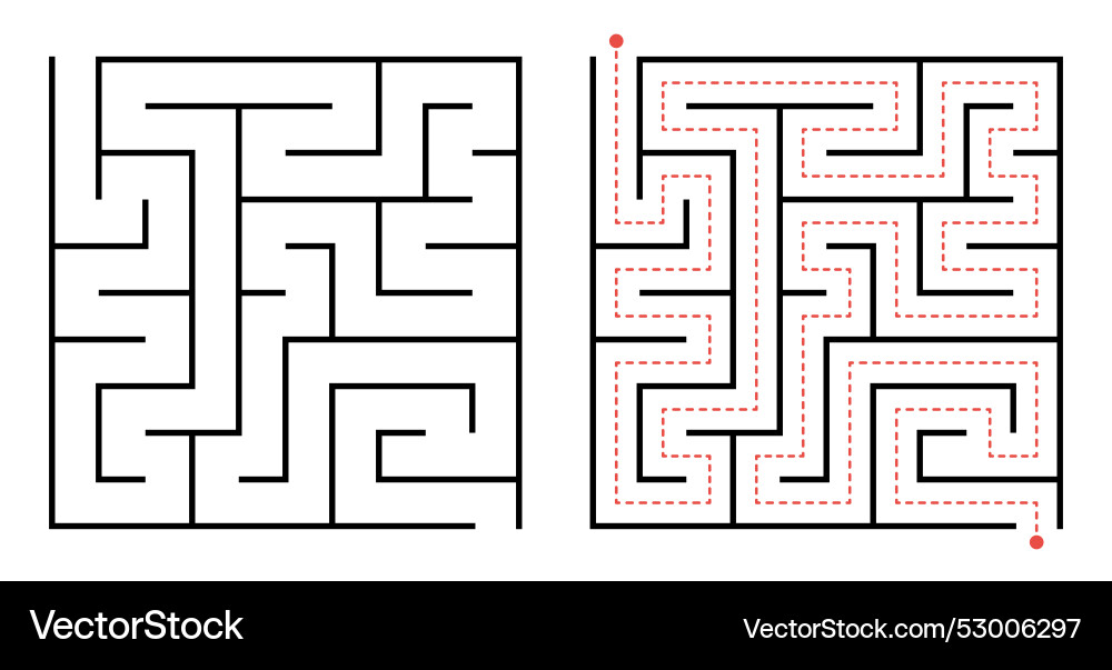 Simple maze with solution path Simple maze with solution path vector image
