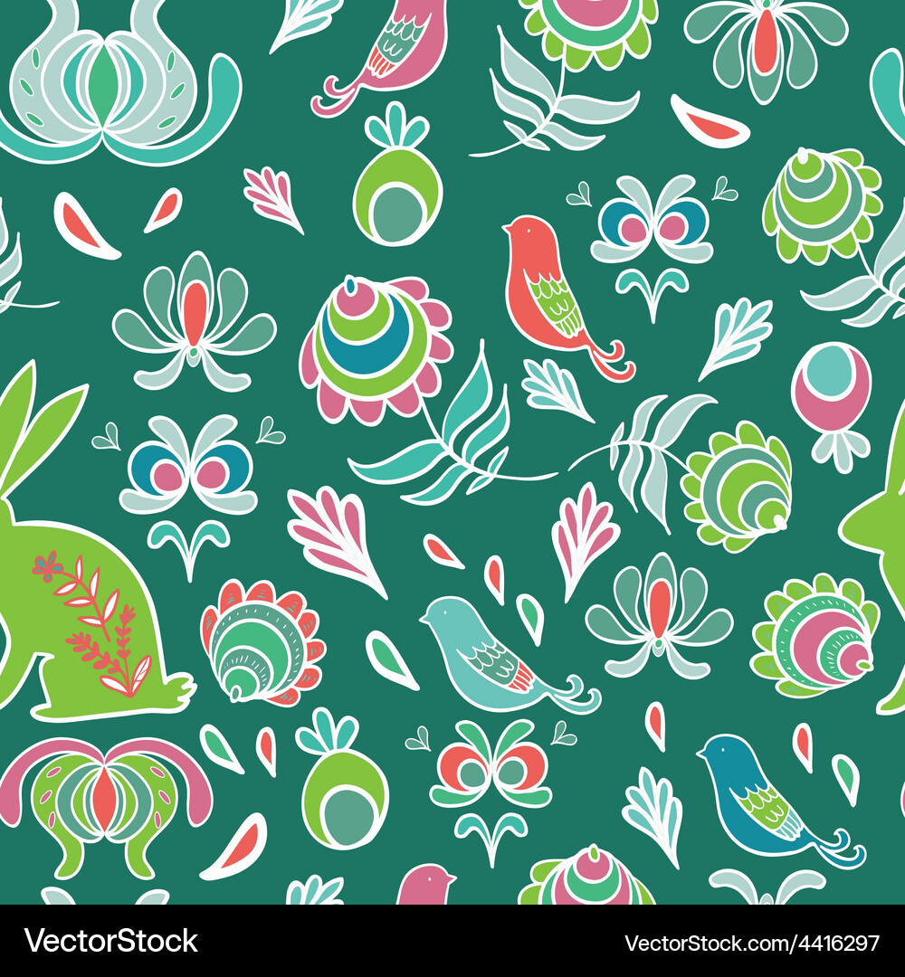 Spring Rabbit Garden Pattern Vector Image