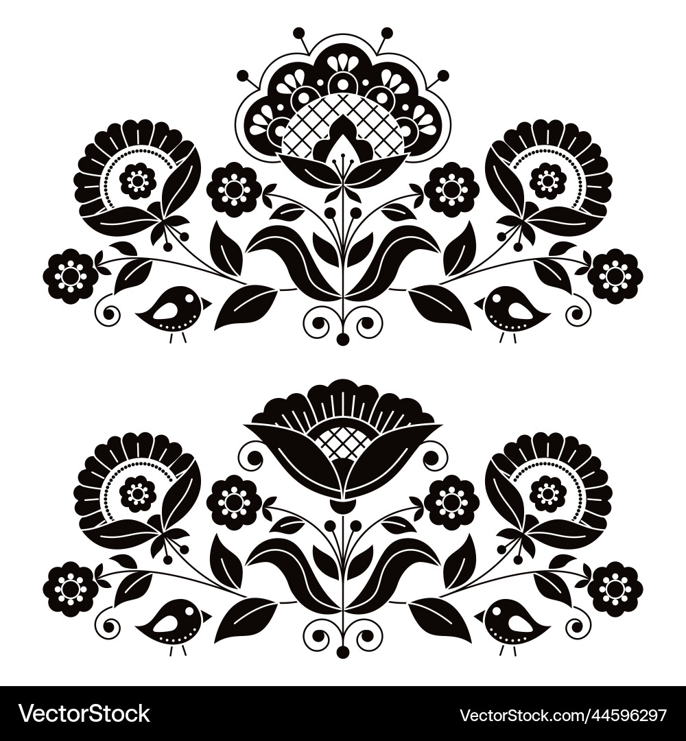 Swedish floral folk art black design vector image