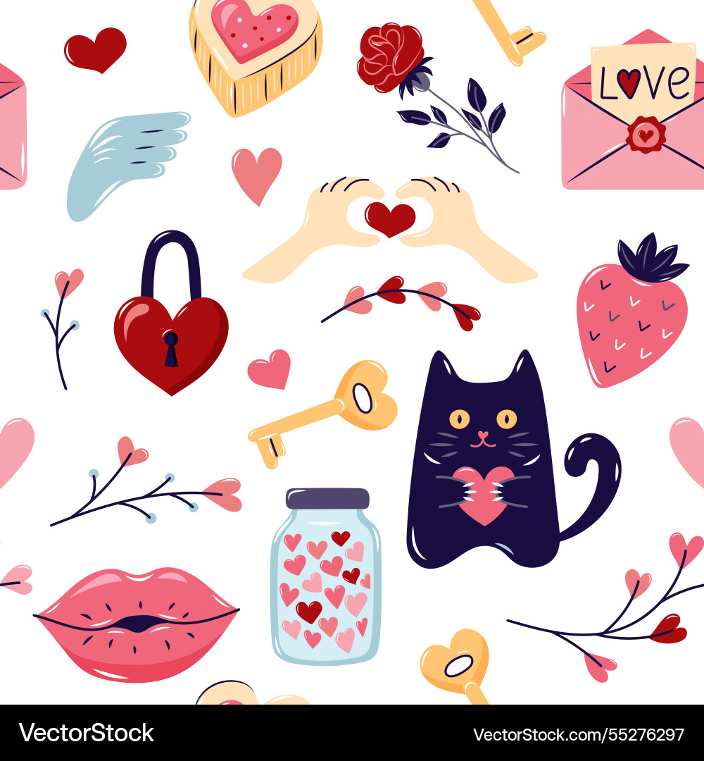 Valentines day seamless pattern with different Valentines day seamless pattern with different vector image