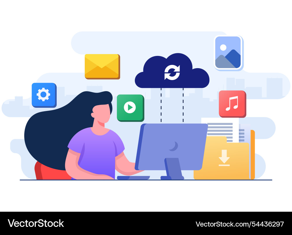 Woman working with cloud computing and database Woman working with cloud computing and database vector image