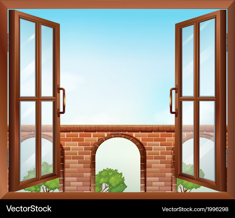 An open window with a view of the gate Vector Image
