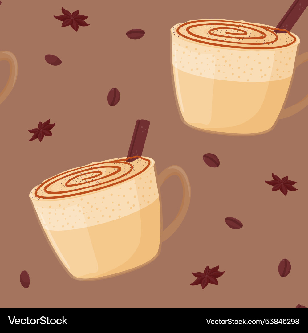 Seamless pattern caramel latte with cinnamon Seamless pattern caramel latte with cinnamon Vector Image