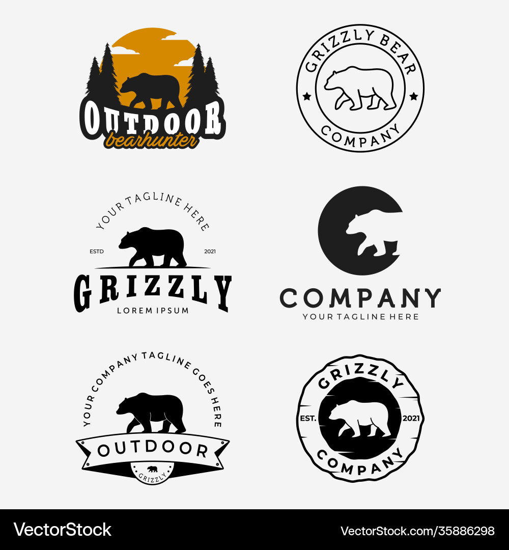 Walking Bear Hunter Emblem Vektorbild