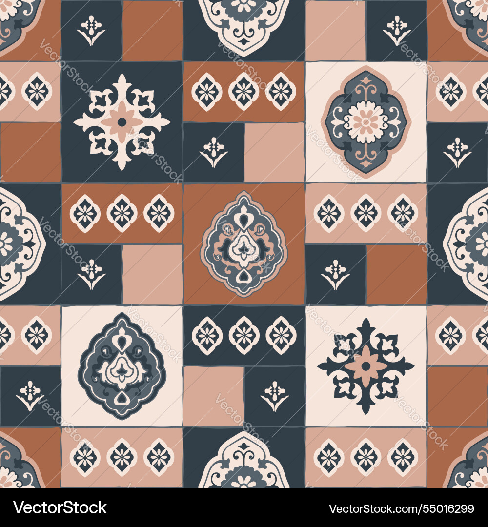 Background with flowers in patchwork tiles pattern Vector Image