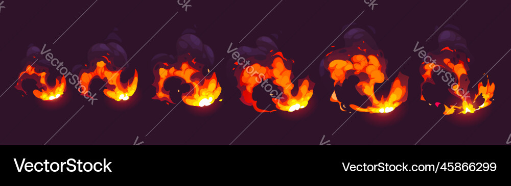 Explosion fire animation set on black background Vector Image