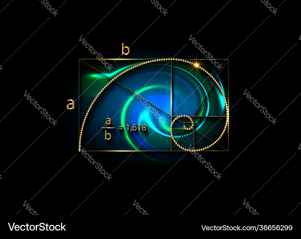 Golden ratio fibonacci sequence number gold sign Golden ratio fibonacci sequence number gold sign vector image