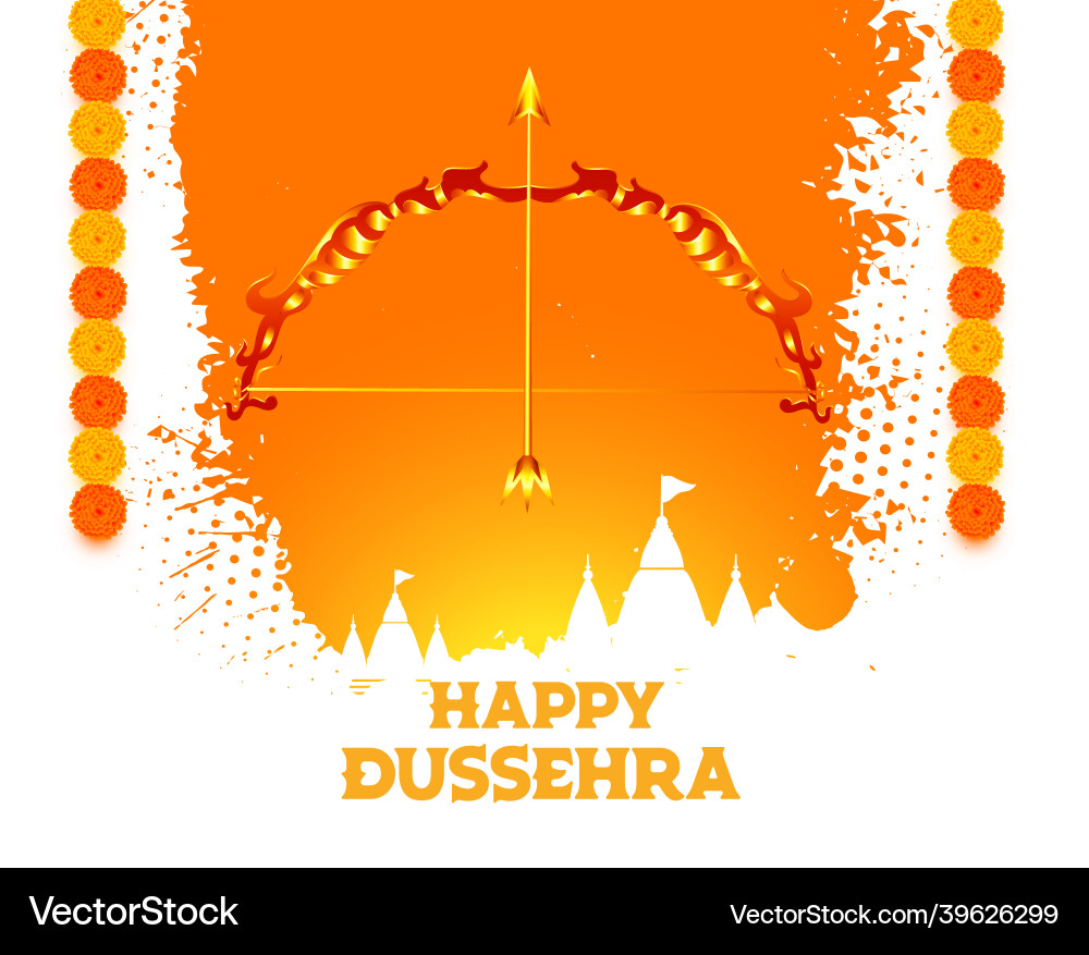 Happy dussehra traditional orange watercolor card Vector Image
