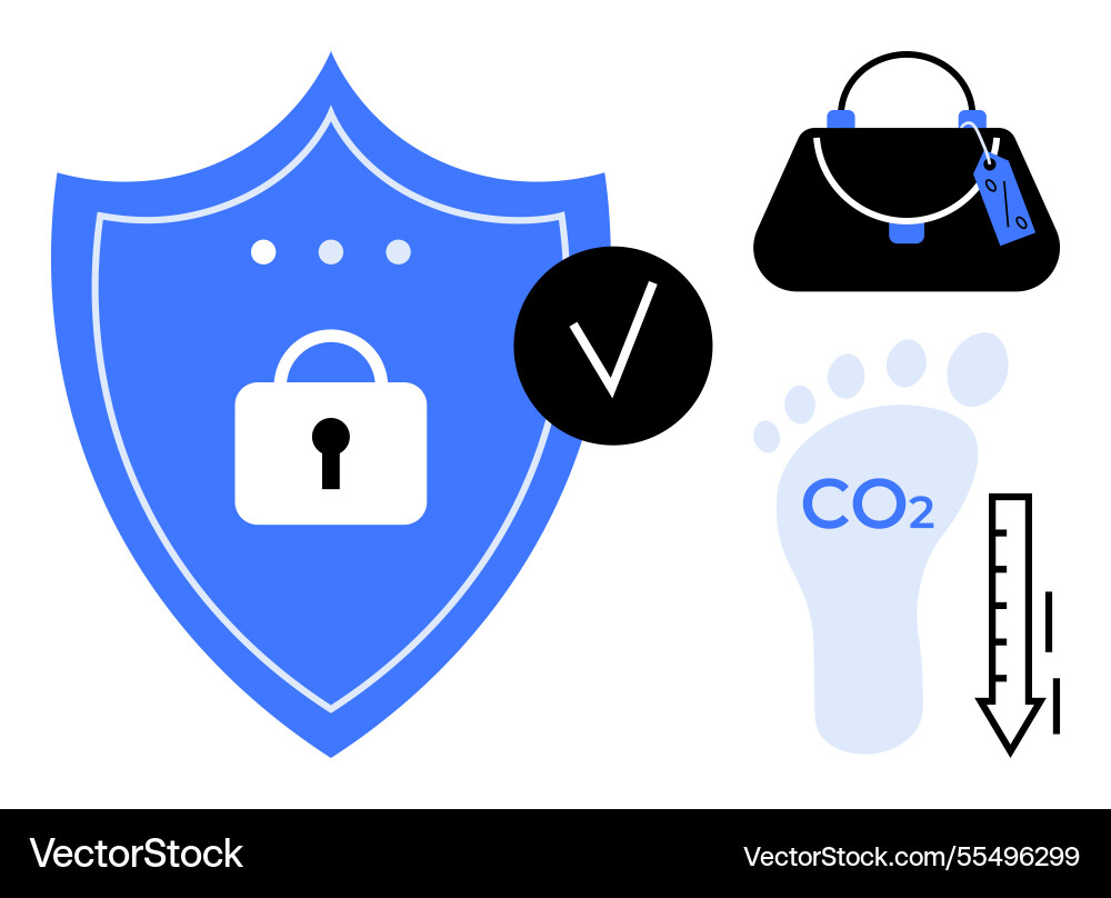 Shield with lock reduction arrow footprint Shield with lock reduction arrow footprint Vector Image