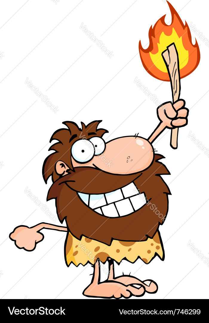 Smiling Caveman with Torch vector image