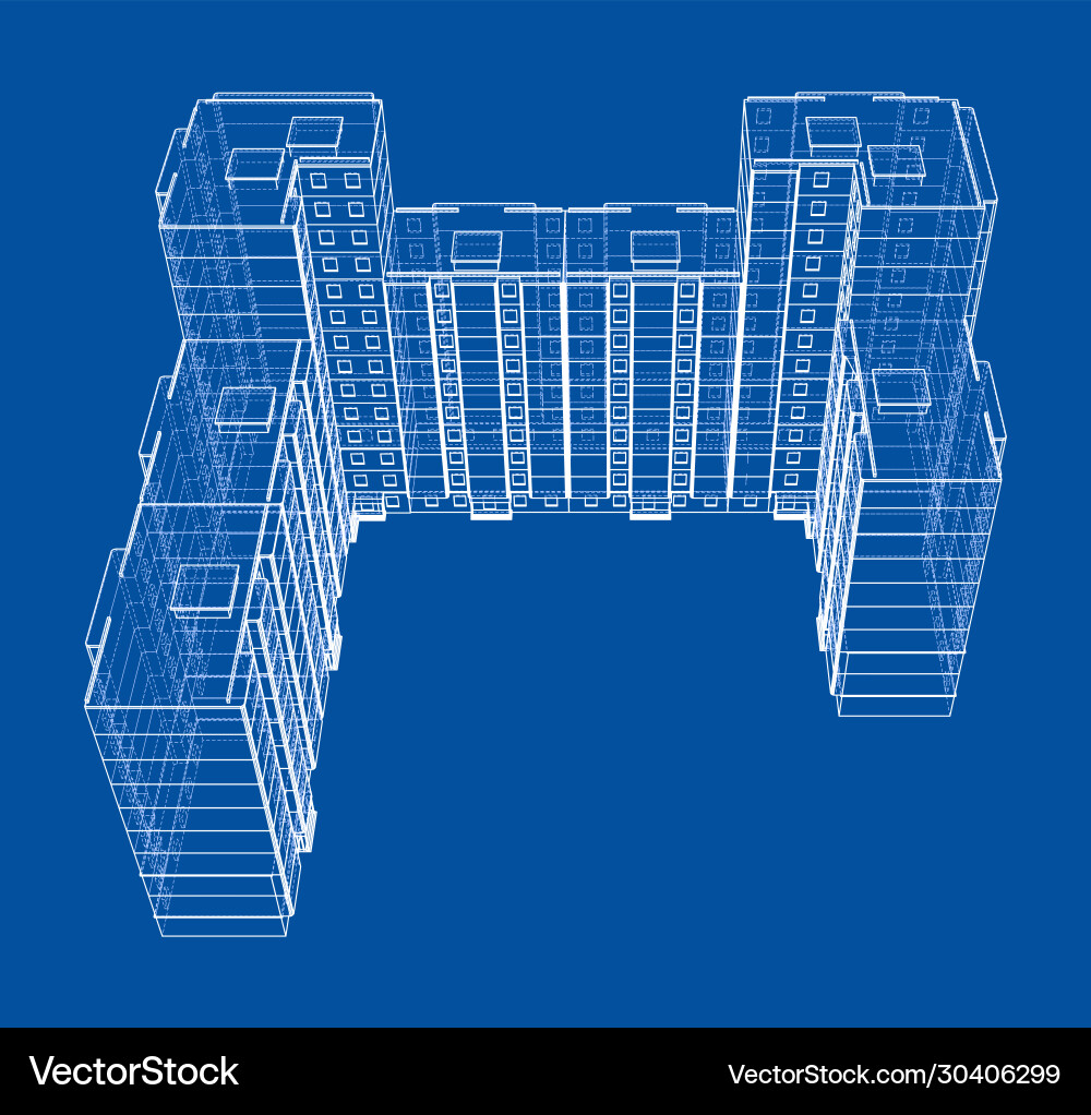 Wire-frame model a multi-storey building Vector Image