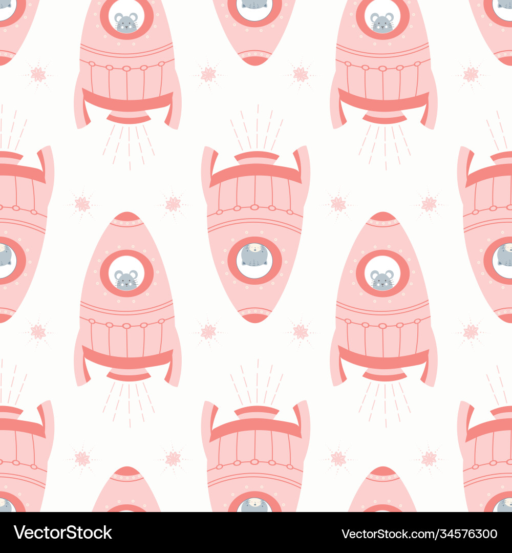 Cat and mice in spaceship seamless pattern design Cat and mice in spaceship seamless pattern design vector image