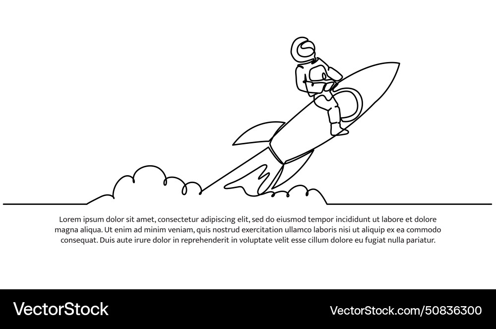 Continuous line design of the rocket flew vector image