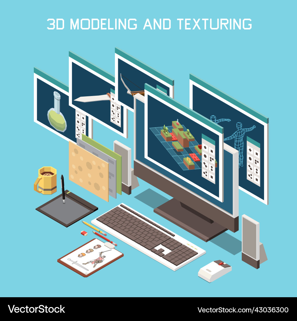 Game development and modeling concept Game development and modeling concept vector image