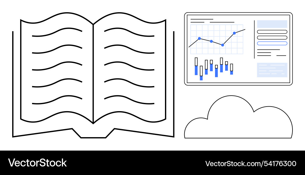 Open book analytics dashboard with graphs Open book analytics dashboard with graphs vector image