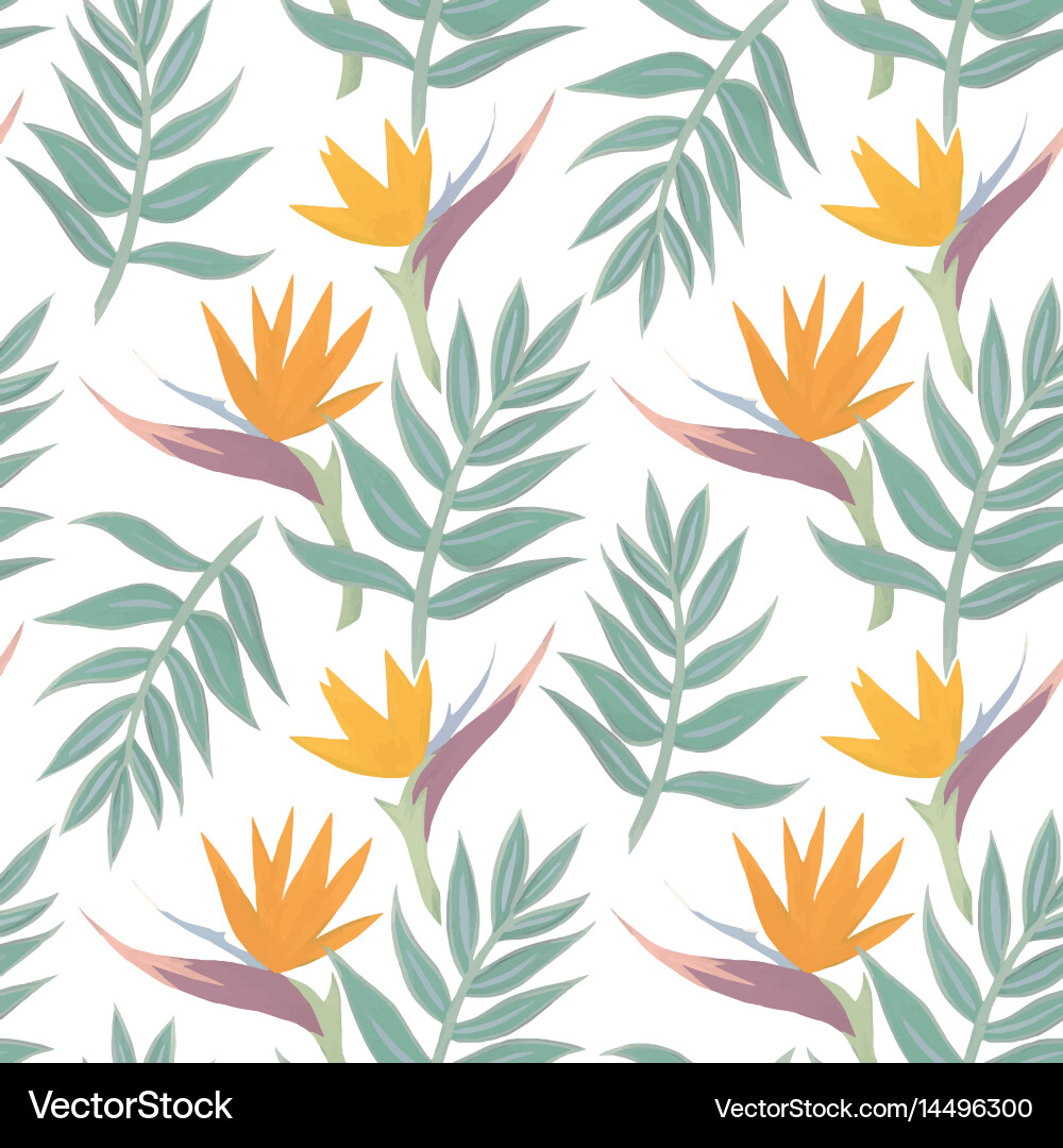 Tropical Watercolor Leaves Pattern Vector Image
