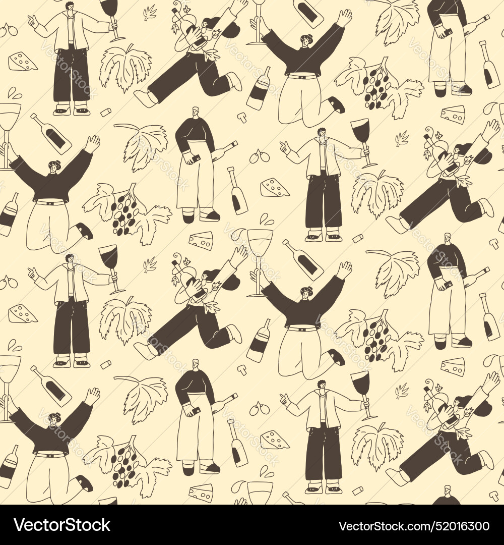 Wine lovers seamless pattern characters Wine lovers seamless pattern characters vector image
