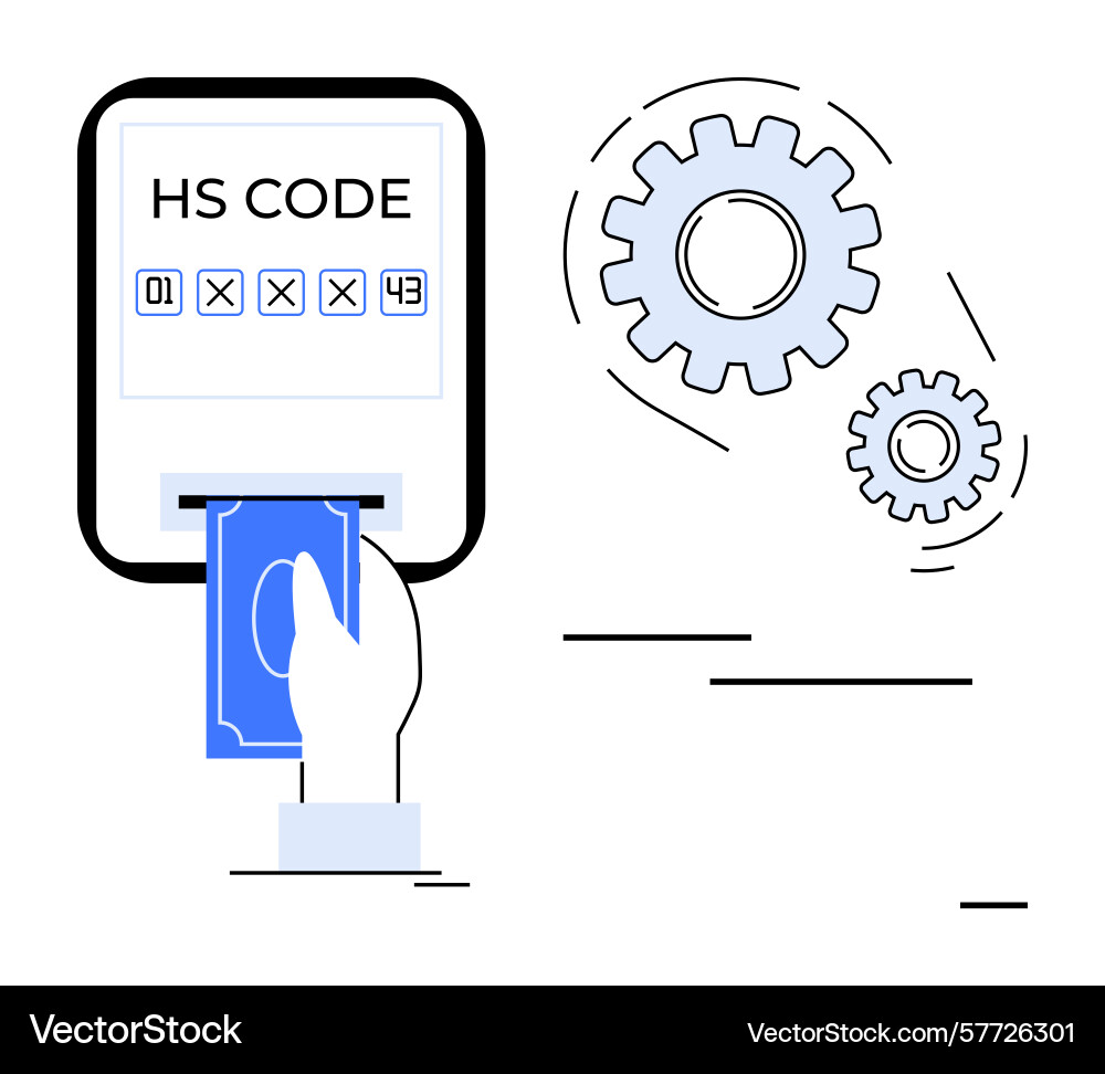 Hs code input and gear mechanism with hand Hs code input and gear mechanism with hand vector image