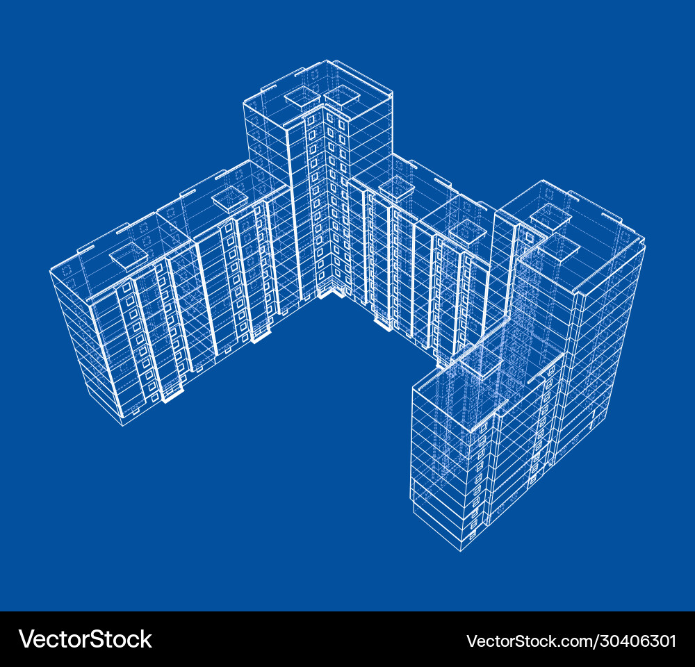 Multi-Story Building Wireframe Model Vector Image