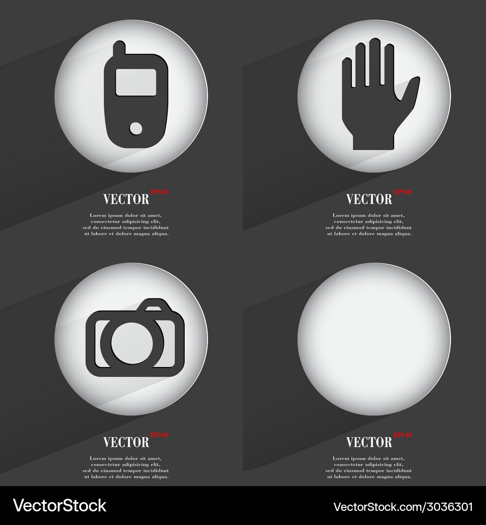 Set of trendy buttons icons with long shadow Vector Image