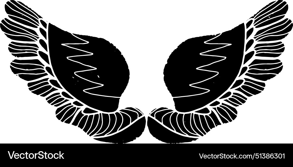 Wings in linocut style rustic element Wings in linocut style rustic element Vector Image