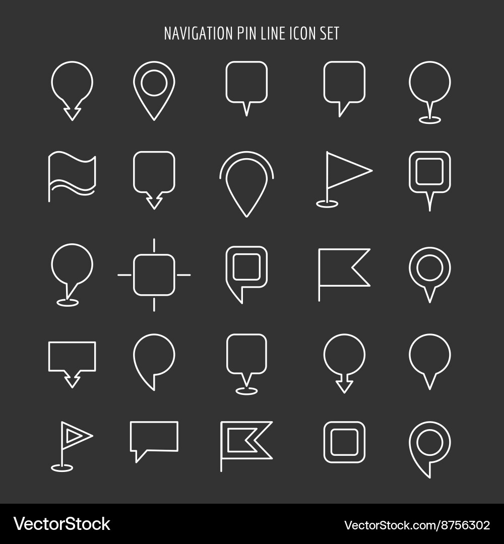 Map and navigation pin line icons vector image