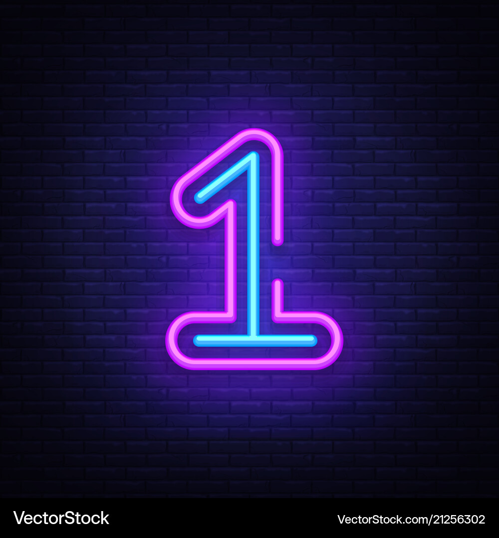 Number one symbol neon sign first Number one symbol neon sign first vector image
