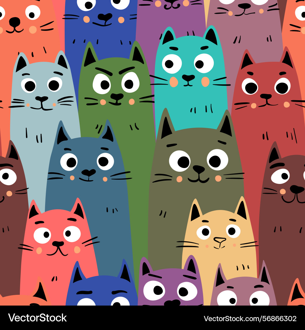 Seamless pattern with cute kitten print different Vector Image
