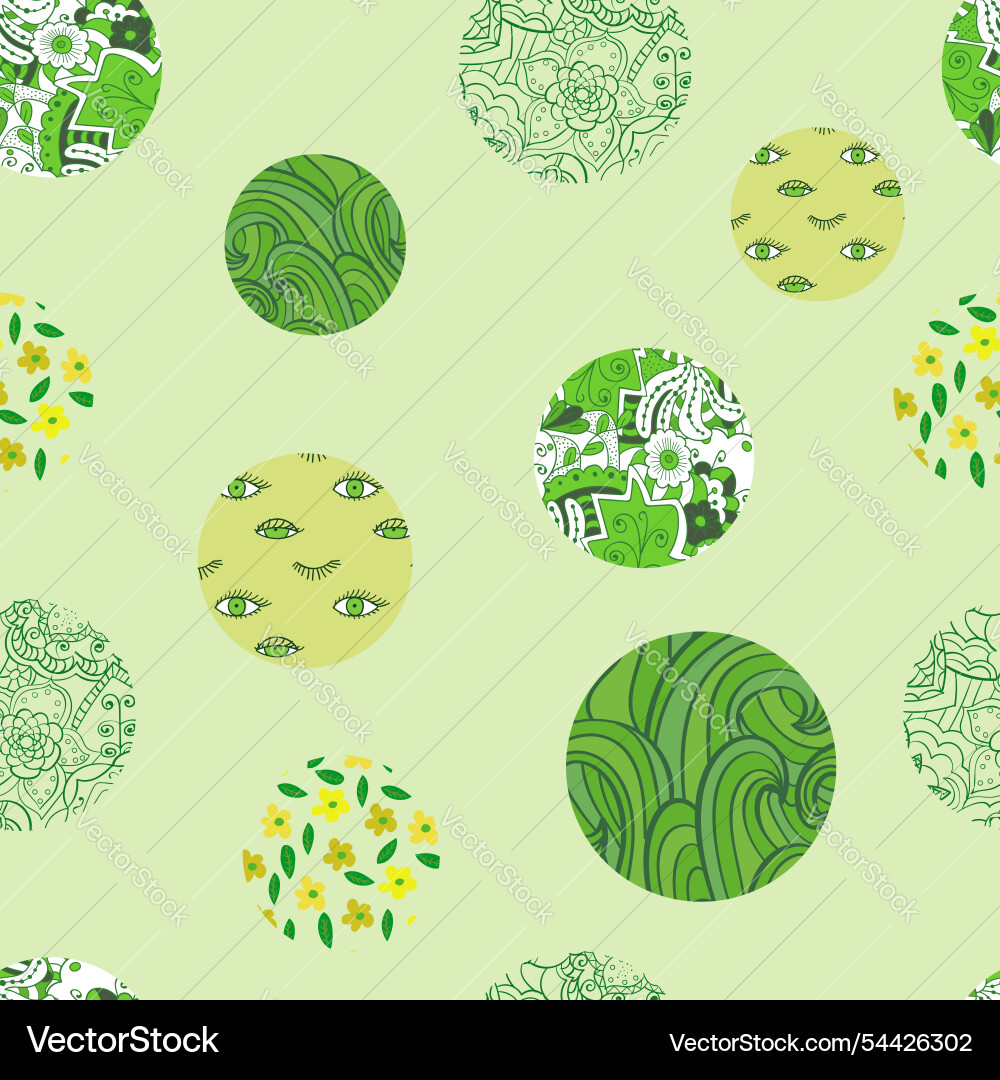 Seamless pattern with green patterned circles Vector Image