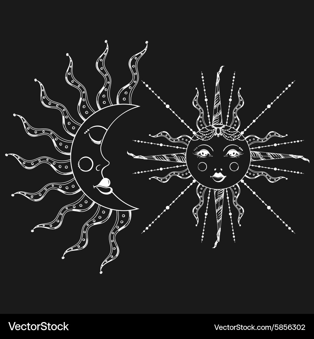 Vintage Sun \u0026 Moon Zentangle – Royalty-Free Vector | VectorStock, image size:1000x1080