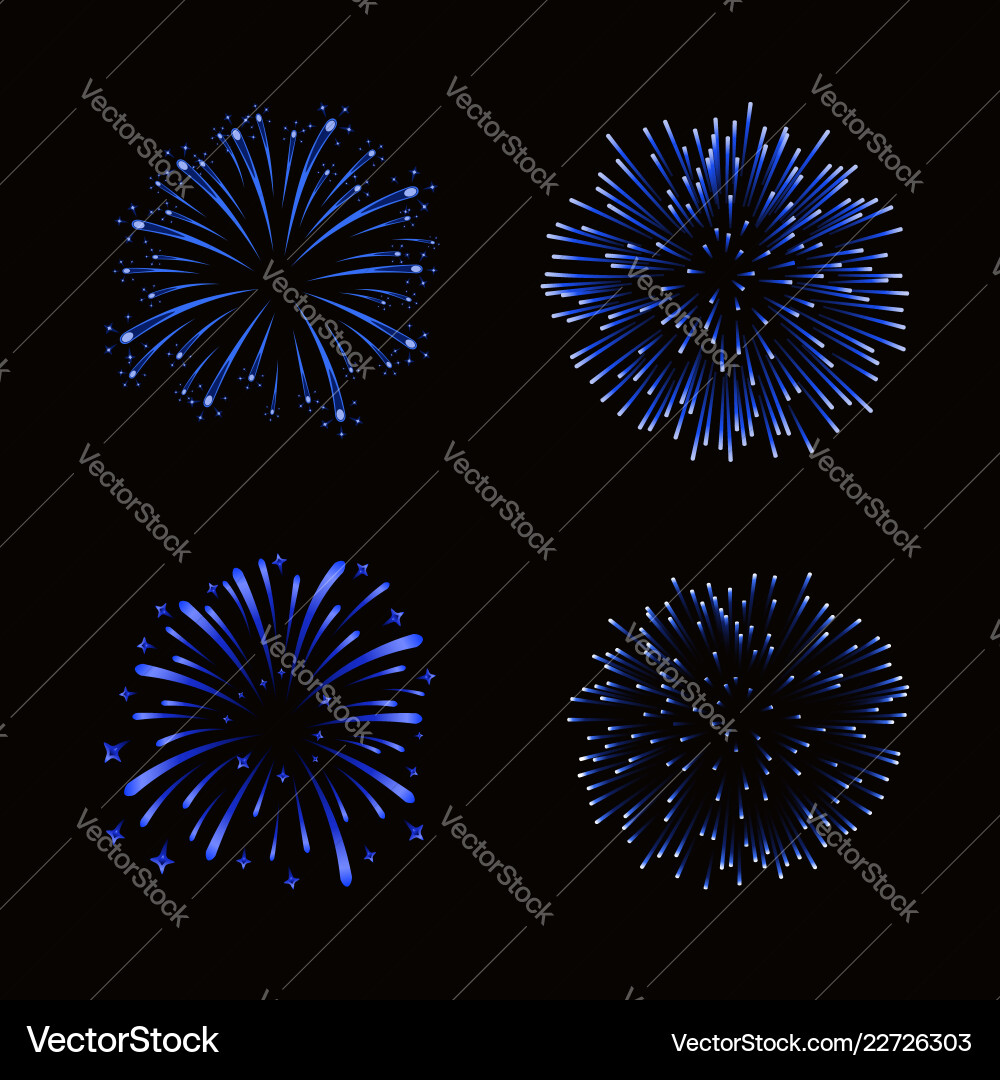 Beautiful blue fireworks set bright vector image