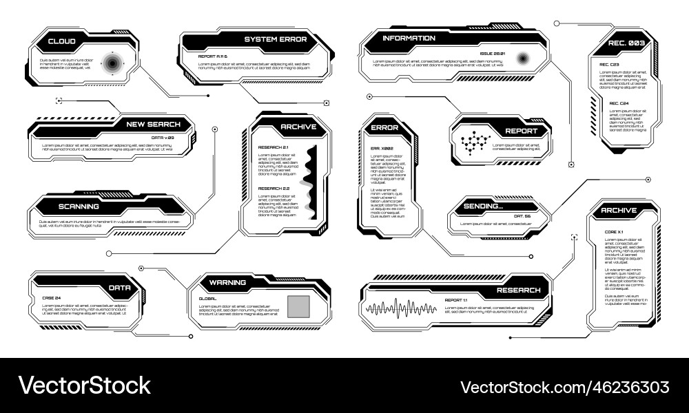 Black futuristic hud ui elements sci-fi user Vector Image