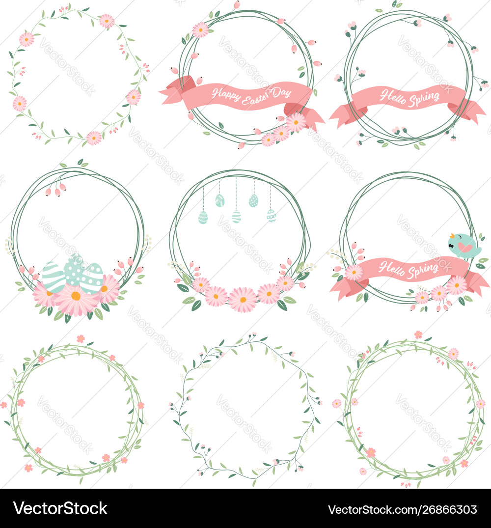 Daisy spring and easter flower wreath collection vector image