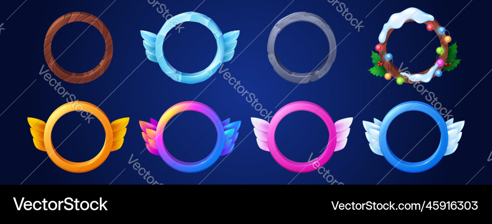 Fantasy winter game user avatar frame set Vector Image